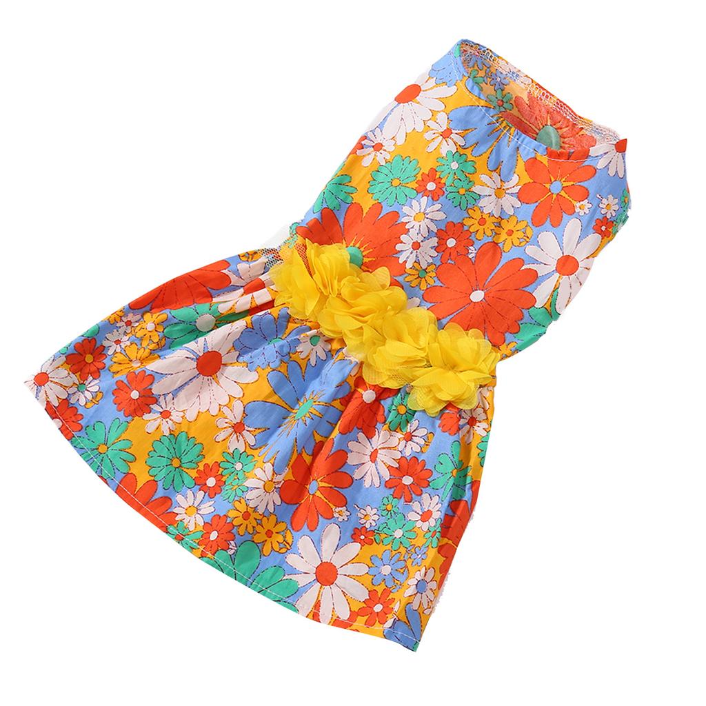 Hundekleid, weich, hautfreundlich, modisch, für den Urlaub mit Welpen, mit Blumendekor für Frühling und Sommer