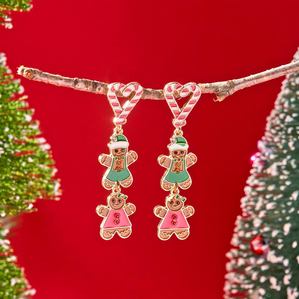 Christmas Heart Crutch Stacked Gingerbread Fringe Drop Earrings Xmas Holiday Dangle Earring New Year Jewelry Gift For Women Men