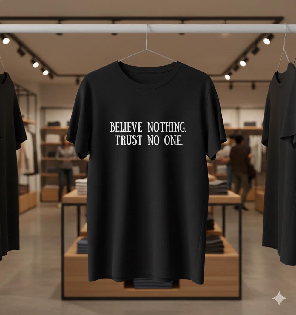 Believe Nothing Trust No One T-Shirt Black Minimal Quote Unisex Tee - T821 3XL