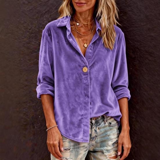 Women Shirt Lapel Long Sleeve Single Breasted Cardigan Shirt Solid Color Loose Fit Velvet Shirt Spring Autumn Daily Wear