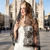 Lace Veil Mid-Length Shawl with Exquisite Lace Binding Elegant Head Scarf for Bridal Gothic Halloween Lolita Dress Matching