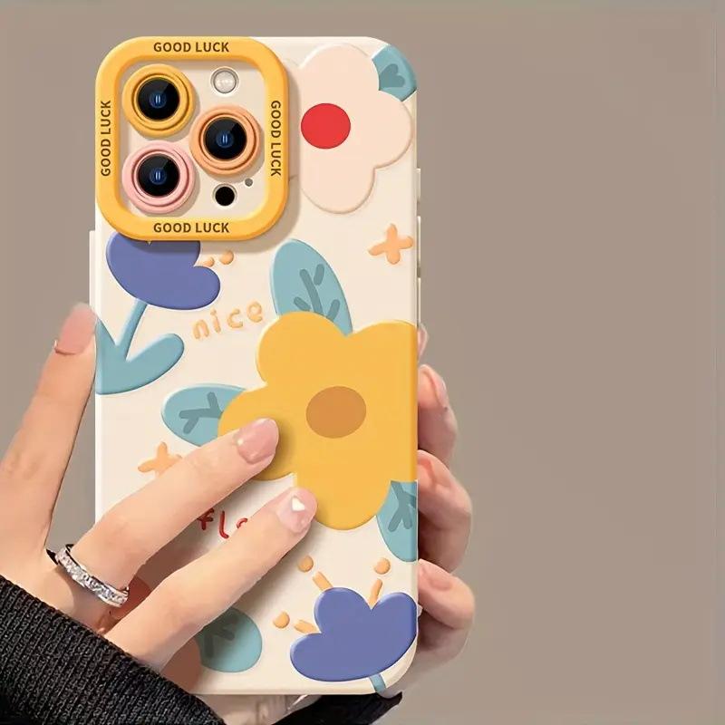 Summer new cartoon flower mobile phone case women's silicone mobile phone case is suitable for iPhone17/16/15