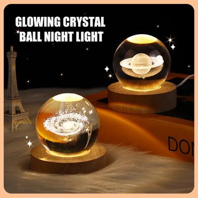 Festival USB-LED-Nachtlicht, Galaxie-Kristallkugellampe, Planeten-Mondlampe, Heimdekoration, dekoratives Licht für den Schreibtisch, kleine Ornamente