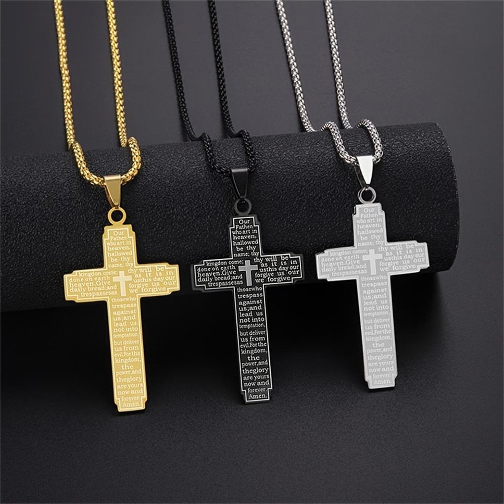 Bible Cross Pendant Titanium Steel Necklace Men'S Vintage Hip Hop Pendant Necklace