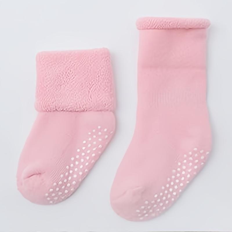 6 Pairs of Basic Color Socks, with Dot Glue for Anti-Slip, Suitable for Toddlers, Warm and Thick, Ideal for Both Boys and Girls.