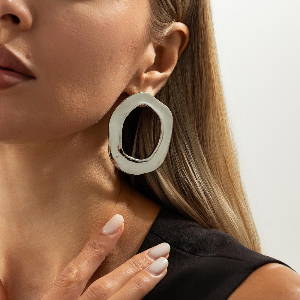 Fashion Irregular Circular Pendant Jewelry Set Gold Silver Color Hollow Necklace Earrings for Women Ins Light Luxury Charm Jewelry Gift