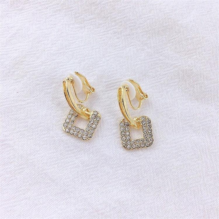 New Rhinestone Fashion Without Piercing Earrings Simple Clip Earrings Women