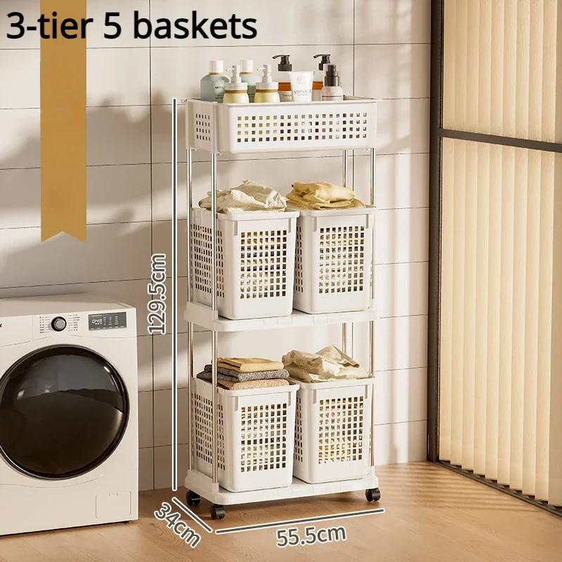 Cesto de Roupa Suja Portátil de Mão Cesto de Lavanderia com Roda Móvel Grande Capacidade Carrinho de Armazenamento Multifuncional para Banheiro