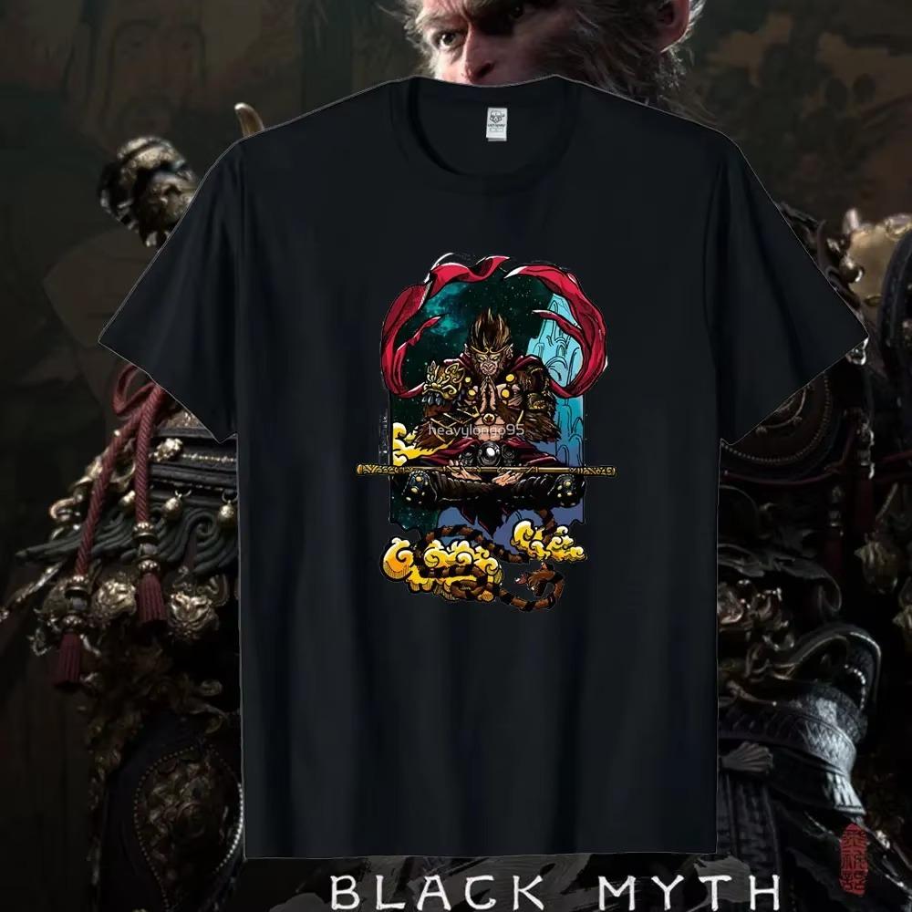 Black Myth Wukong Men's Cotton T-shirt Journey To The West Game Wukong Retro Graphic Tshirt Adventure Game Money King Tees