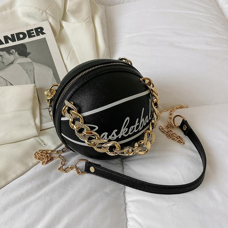 Retro letter printing ball bag 2026 new niche personality chain basketball bag women's shoulder messenger bag