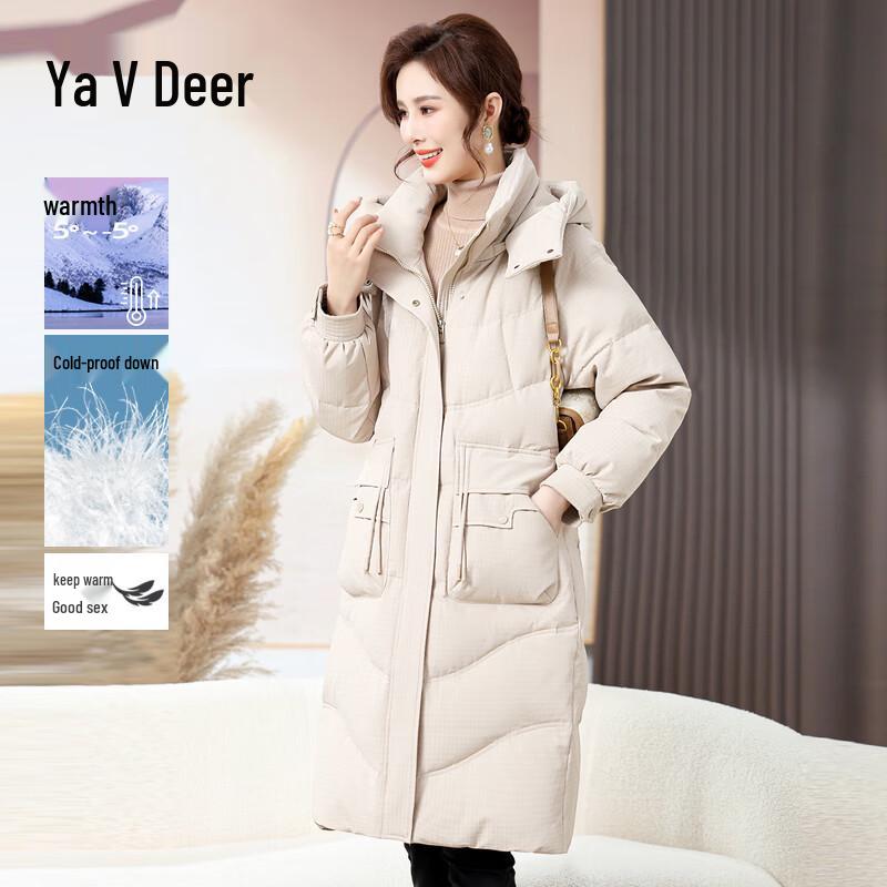

Yalu Women s Mid-Length Hooded White Duck Down Jacket 4XL