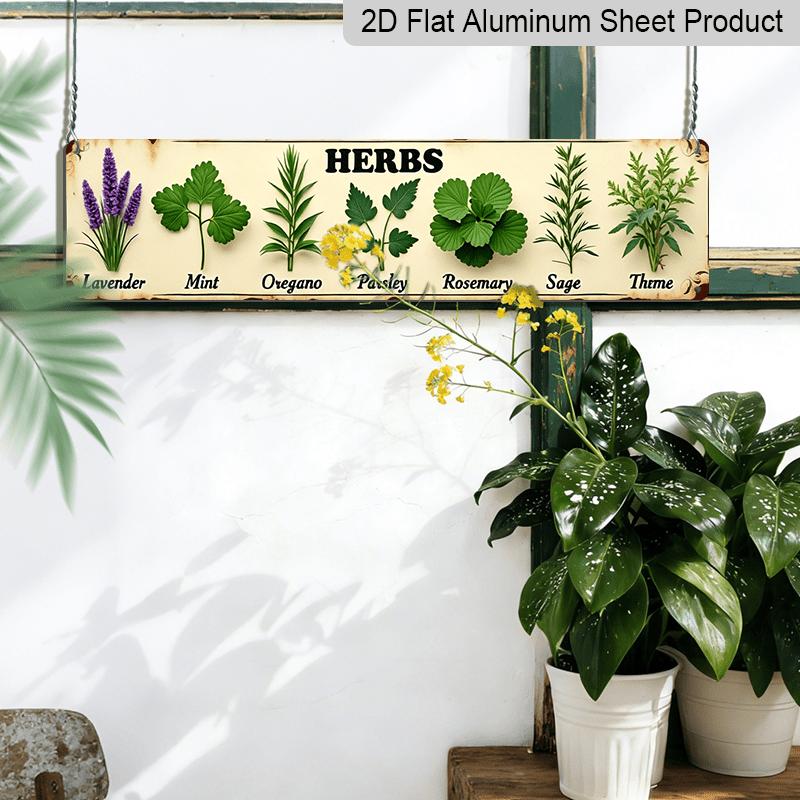 2D Flat 1pc Aluminium Decorative Sign - Featuring Herbs, Perfect for Vintage Wall Decoration in The Kitchen, Dining Area, or Entryway. Ideal for