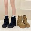 Solid Color Simple Thick-soled Heightening Medium Tube Martin Boots Women's Autumn and Winter Fashion Versatile Suede Small Fashion Boots Short Boots