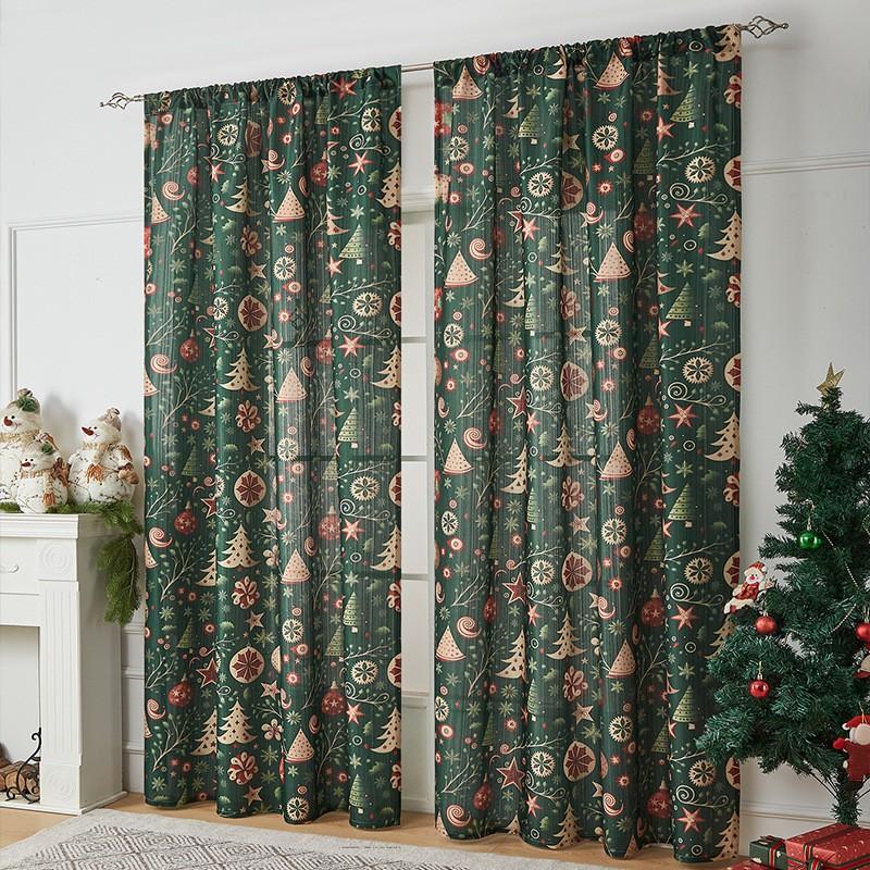 Christmas Theme Printed Curtain Blackout Rectangle Decorative Fabric Living Room Bedroom