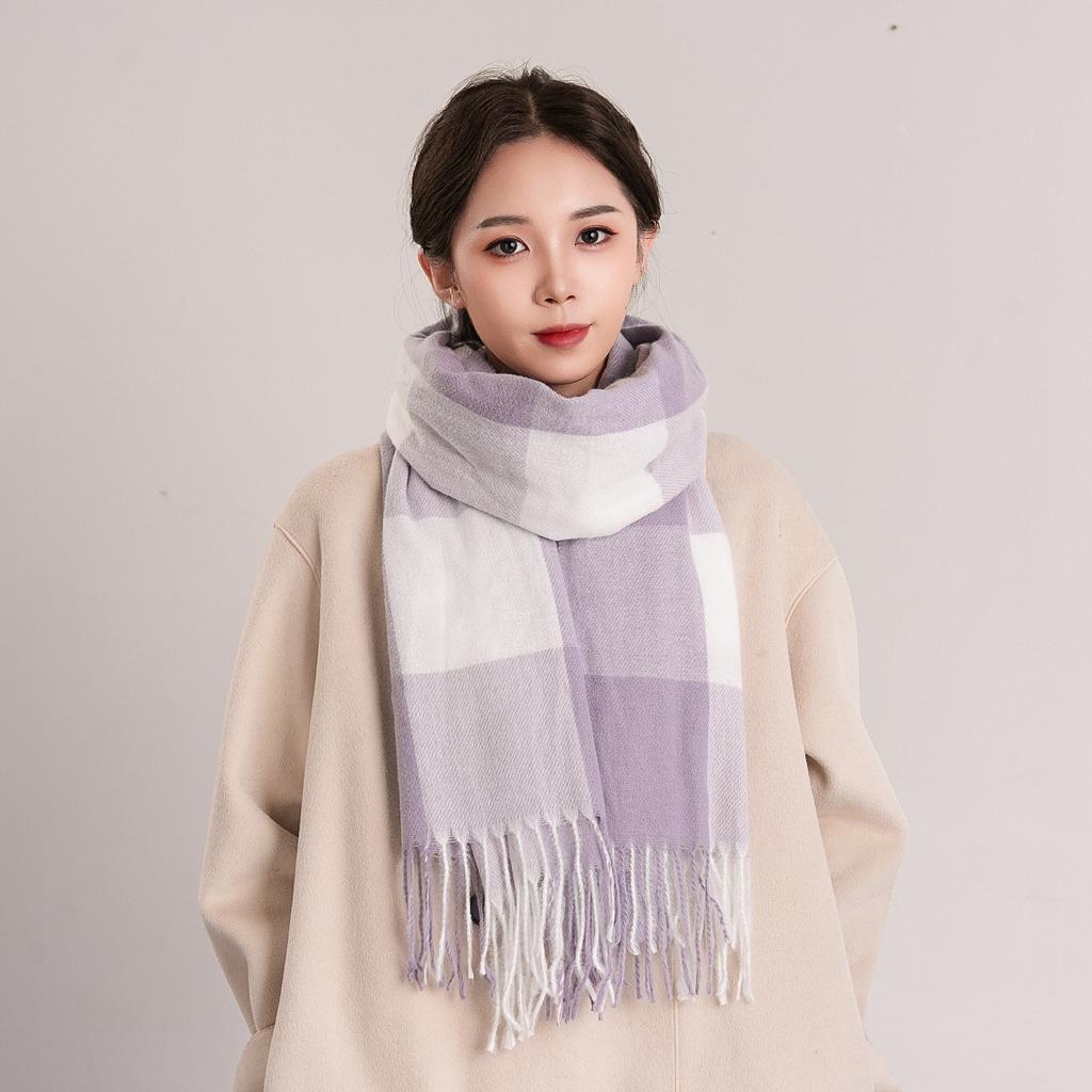 Karierter Kaschmirschal für Damen, warmer Schal mit Fransen, vielseitiger Swing- und Winterschal mit Vogelgittermuster für Herren