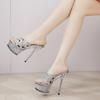 Summer New Transparent Base Heeled Sandals with Cool Crystal Drag Waterproof Sexy High Heels Head Crossband Design