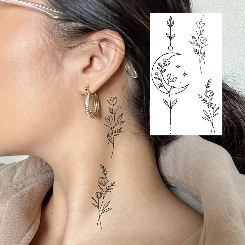 1 Sheet Crescent Sun Chain Temporary Tattoos For Women Hands Neck, Fake Tattoo Stickers Waterproof Long Lasting Realistic Tatoos
