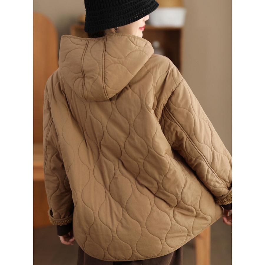 Winter Fleece Lined Puffer Jacket Women's Fashion Hooded Thick Cotton Jacket Warm Cotton Coat