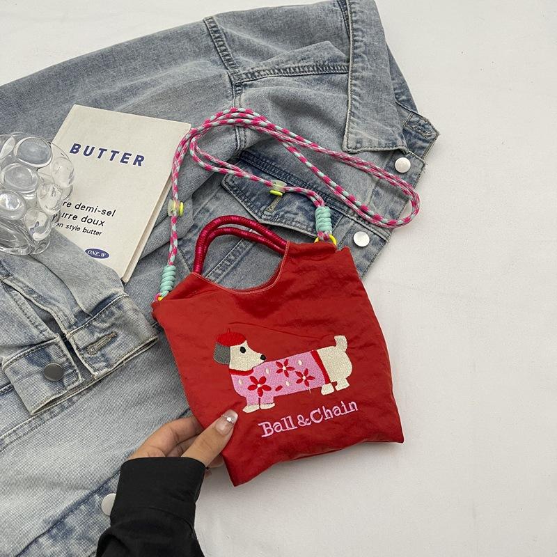 

Embroidery Cute Dachshund Dog Bucket Bag Women S Mobile Phone Bag Versatile Commuter Shoulder Messenger Bag красный