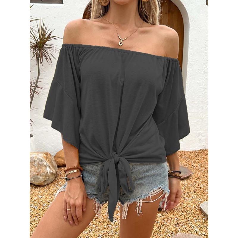 Women S Solid Color Off Shoulder Casual Long Sleeve T Shirt S