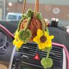 Strawberry Crochet Hanging Knitted Flower Car Mirror Hanging Accessories Cute Crochet Cars Decor Woven Plants Hanging