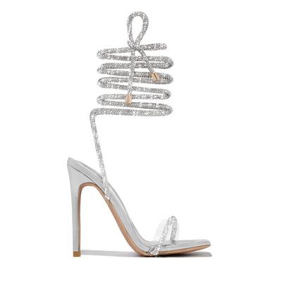 Comemore Wedding Banquet Fashion Open Toe Heels Shoes Pumps Silver Sexy Ankle Cross Strap High Heels Sandals Women Summer Party