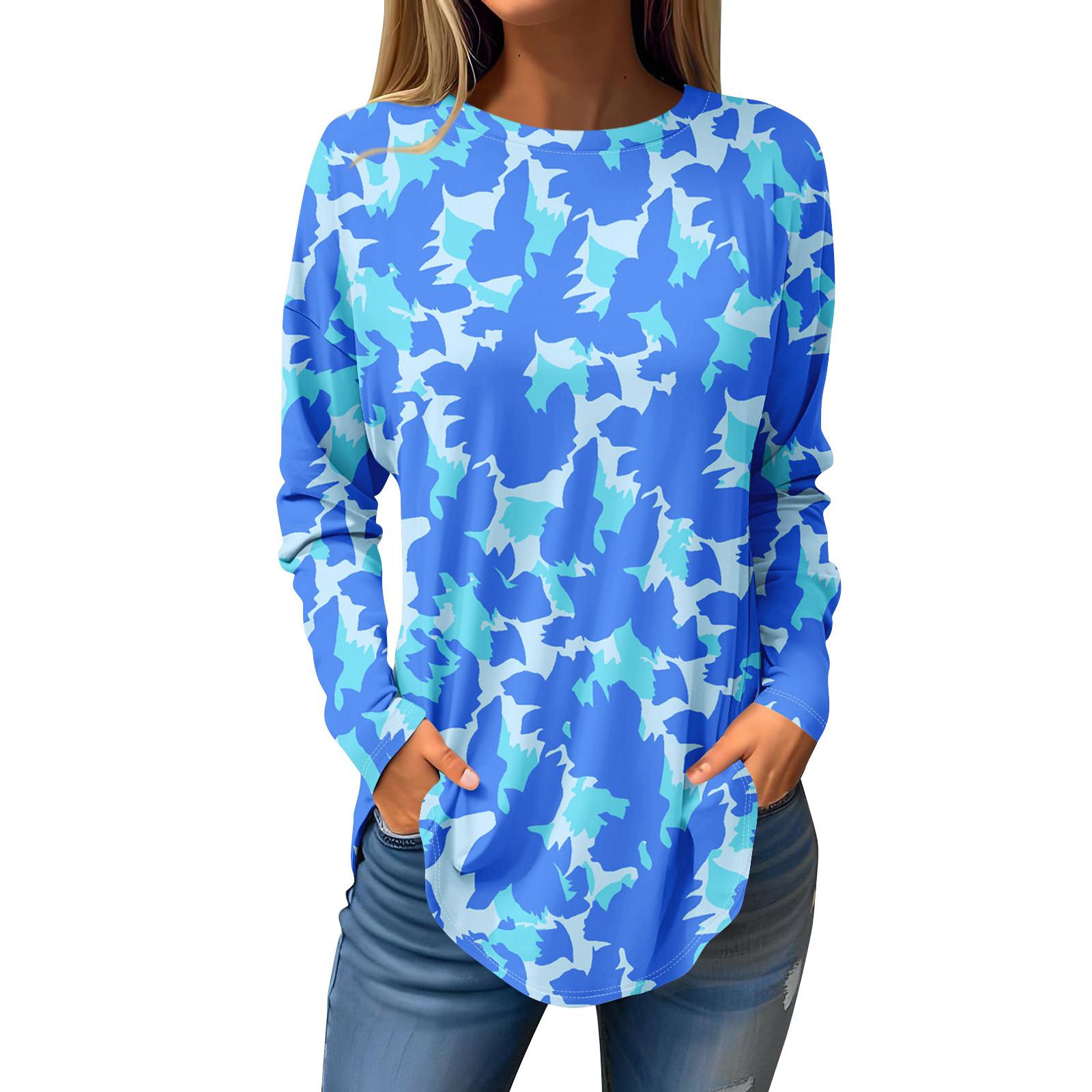 

Tee Shirts For Women Fall Casual Long Sleeve Shirts Sweatshirt Christmas Printing Top Pullover XL синій