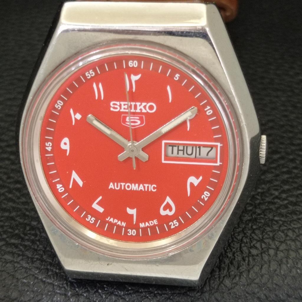 SEIKO 5 AUTOMATIC 6349A VINTAGE JAPAN MENS ARABIC RED COLOR DIAL WATCH a701505-5 R206b-a701505