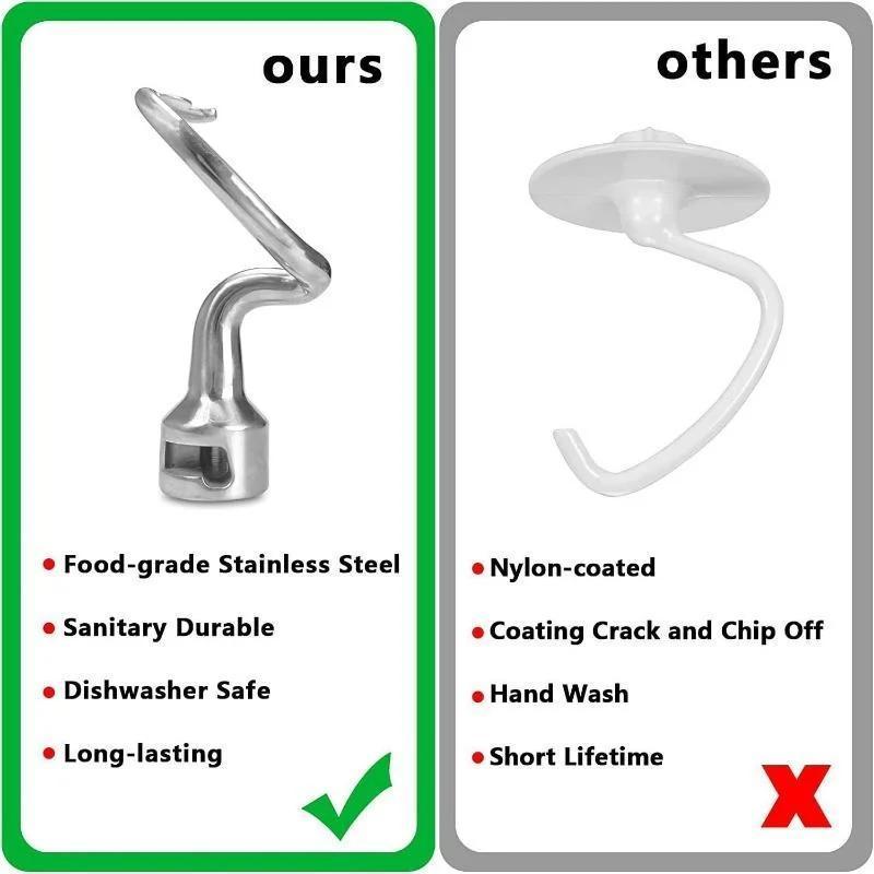 Praktischer Neuer Edelstahl-Knethaken-Aufsatz Kitchen Aid Standmixer Mehlmischwerkzeuge Mittlere Größe Haushalt