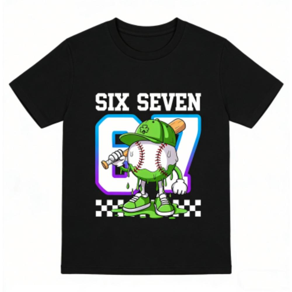 Fashion Kids T-Shirt Fun 67 Six Seven Print Boy and Girl Summer Short Sleeve Round Neck Casual Top Outdoor Kids Clothing