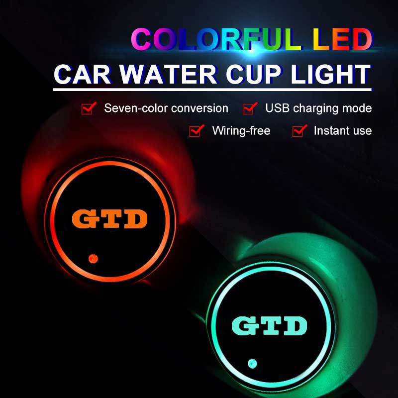 LMN1 2026 Hot VOLKSWAGEN Car LED Luminous Water Cup Holder Mat For Volkswagen VW GTD Golf 5 6 8 GTI MK6 Passat Jetta Tiguan Polo Beet