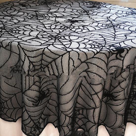 Halloween Lace Spider Web Tablecloth Realistic Skull Design for Scary Atmosphere Perfect Party Decoration