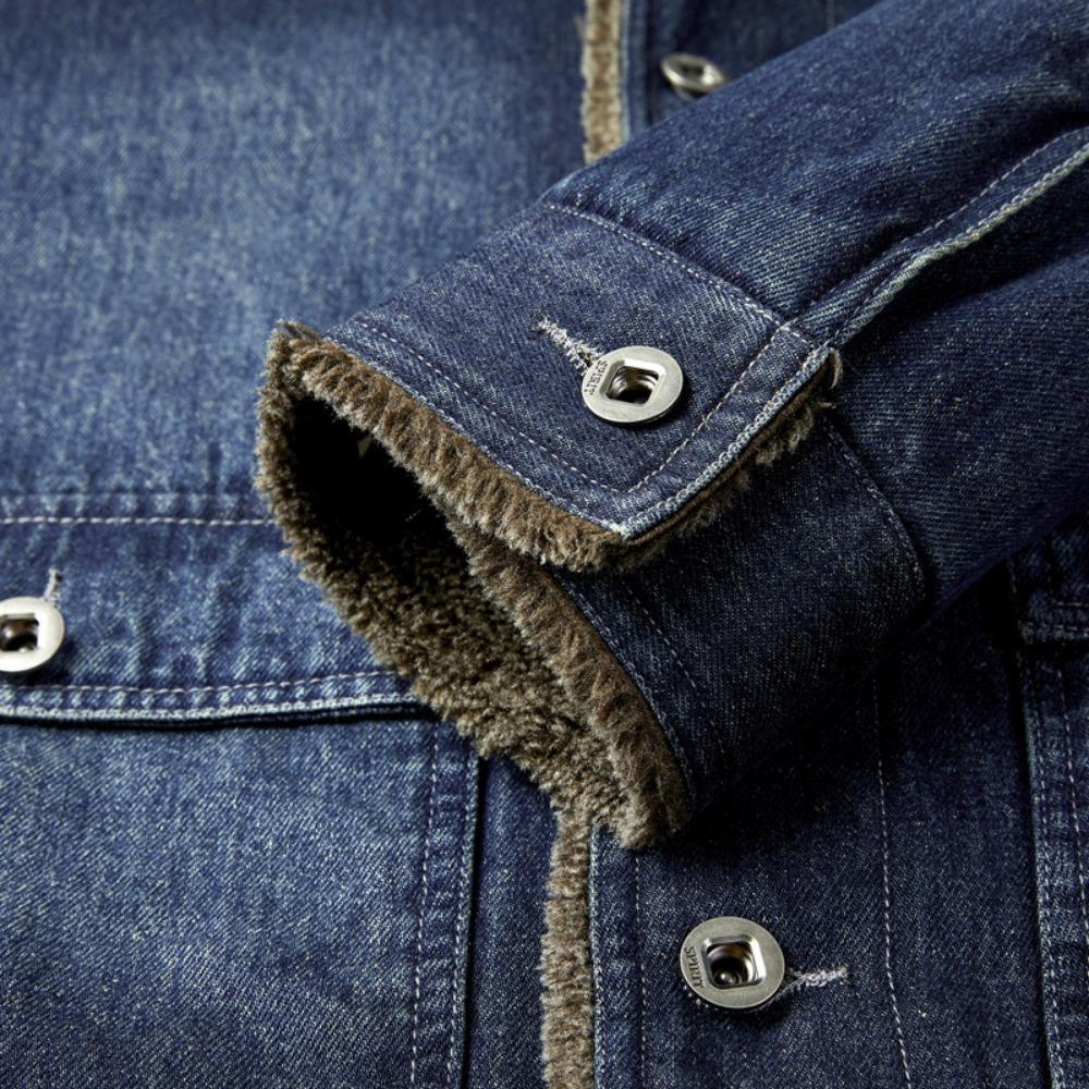 Nuevas Chaquetas de Mezclilla Cálidas de Invierno para Hombre con Forro Polar Bolsillos Grandes Chaquetas de Mezclilla Cargo Alta Calidad Masculino Azul Claro Slim Abrigos de Mezclilla Talla 4X
