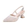 New French Niche Temperament Mid-heel Cut-out Woven One-line Buckle Strap High Heels Pointed Toe Shallow Mouth Sandals