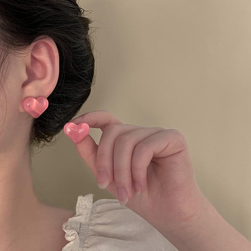 Charming Heart Earrings: Simple, Solid Color, Fresh & Sweet Design for Women