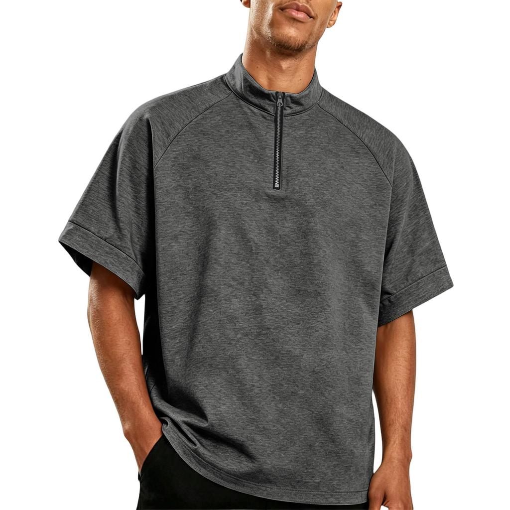 Men's Lightweight Golf Polo Shirt Short Sleeve Windproof Water-Resistant Training Top with Half-Zip Collar for Outdoor Sports