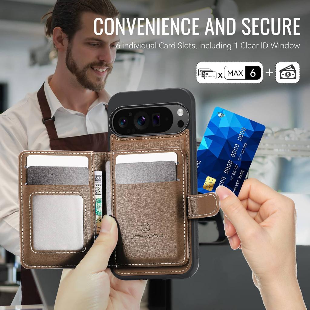 Wallet Case for Google Pixel 10 9 Pro XL 9A, Premium 2-in-1 Detachable Magnetic Card Holder, with RFID Blocking Shockproof Cover