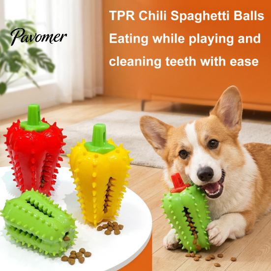 Spiky Chili Dog Chew Toys Toy, Treat Dispenser Shaped Enrichment Interactive Rubber Toy for Teeth Cleaning, Mental Stimulation Anxiety Relief