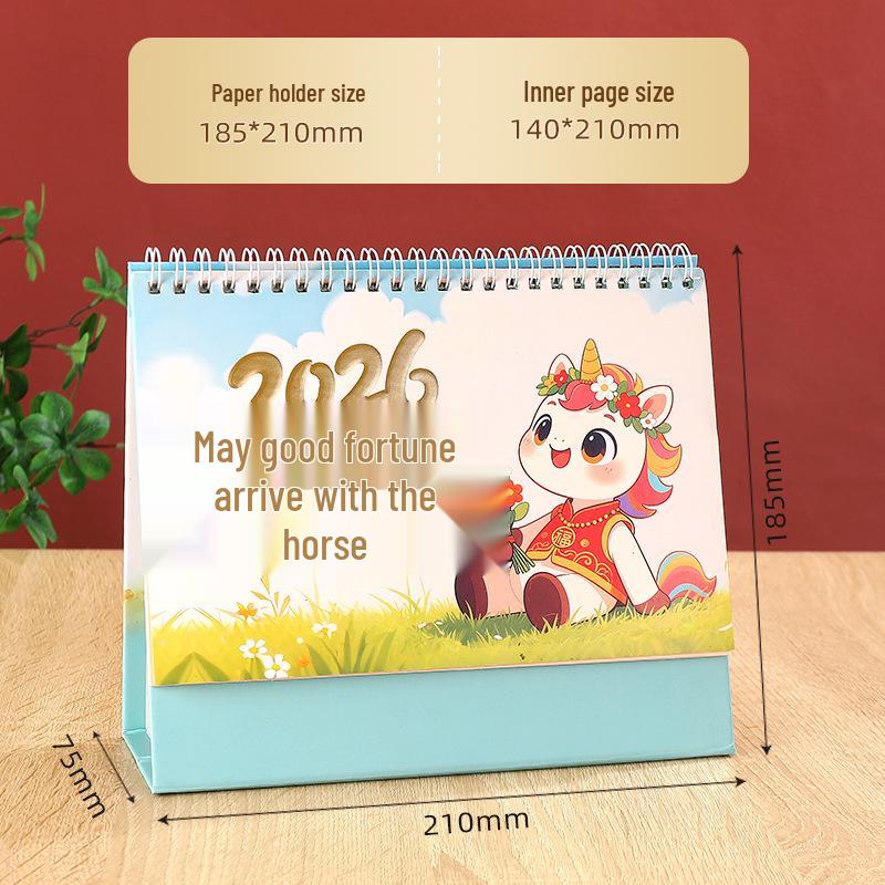 2026 Year of the Horse Countdown Sticky Note Desk Calendar - Creative Hand-Painted Cartoon Design with Hot Stamping and Customizable Logo.