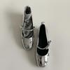 Sheepskin Version~ Silver Flat-soled Single Shoes Women's French Light Mouth Mary Jane Shoes One-word Buckle Bow Versatile Small Leather Shoes