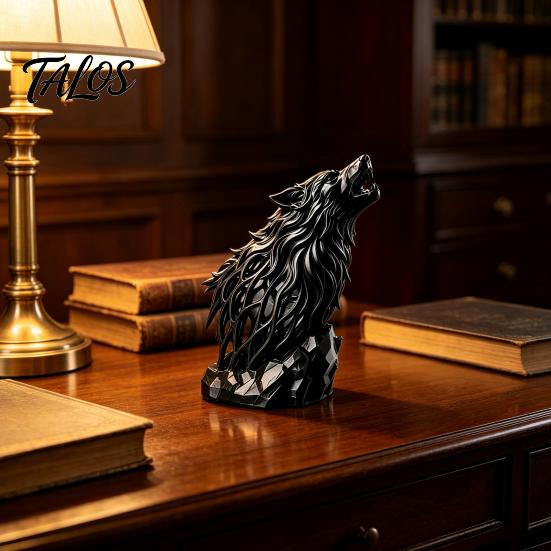 Personalized Creative Table Decor Howl Wolf Sculpture, Gothic Wildlife Home Decor, Howling Statue Figurine Hollow Animal Statues with Rock Base,