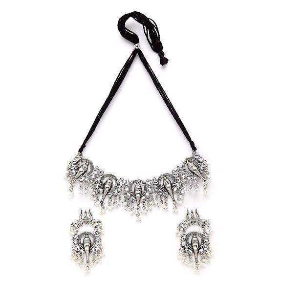 Latest Stylish Traditional Oxidised Silver Necklace Jewellery Set for Women