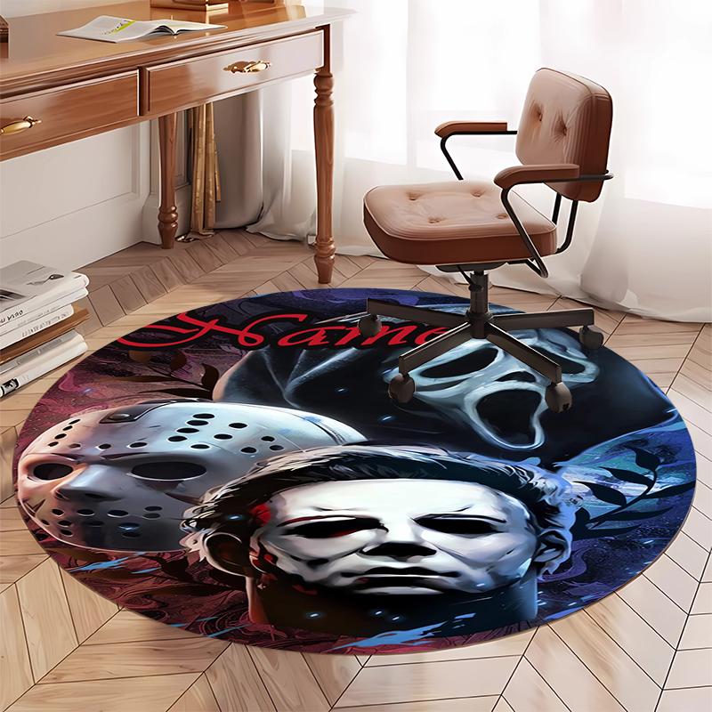 Custom Name Halloween horror Printed Round Rug Carpet Chair Rug Area Rug Entryway Doormats,for Office Chair Living Room Bedroom Kitchen Room.