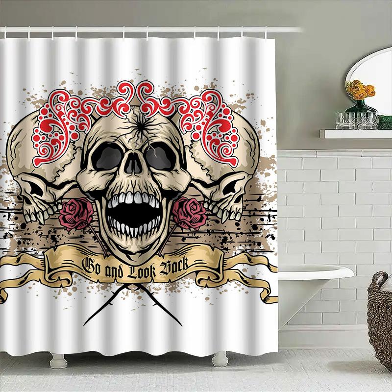 

Tuniu Go Ride Or Die Skull Roses Rock Band Shower Curtain Dark Grunge Wall Art Decor W60H190(CM)-1 Pcs