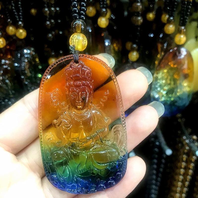 Chinese Style Three Colours Guanyin Buddha Necklace Pendant Exquisite Mascot Sweater Chain Fashion Jewelry Holiday Gift