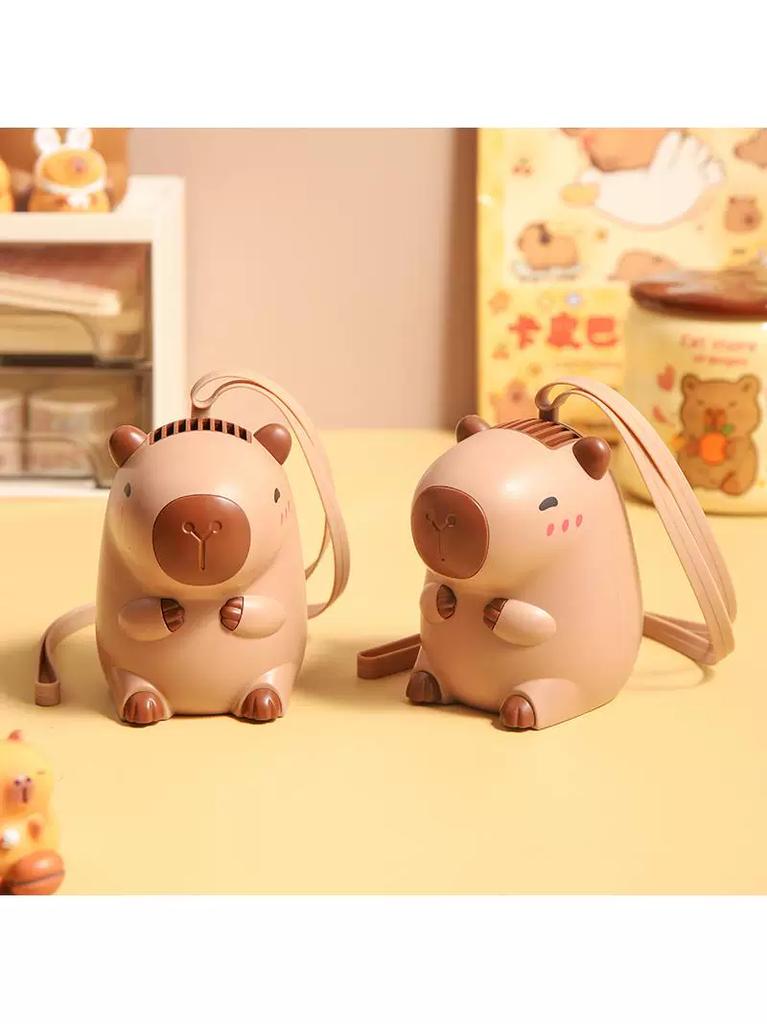 Summer Creative New Product Cartoon Capybara Neck-Hanging Fan USB Rechargeable Portable Lanyard Electric Fan Mini Fan