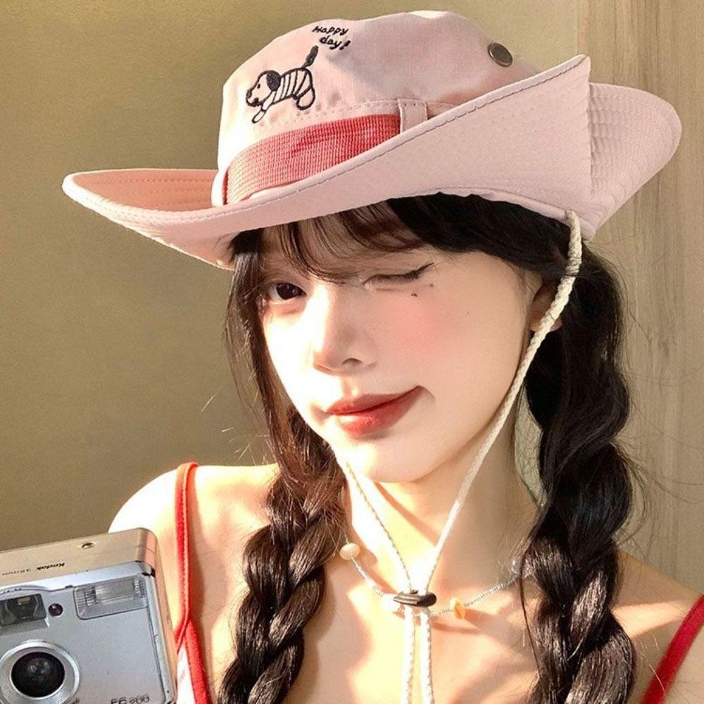 Y2K Puppy Bucket Hat Big Brim Sunscreen Fisherman Hat Retro Western Cowboy Hat  Outdoor