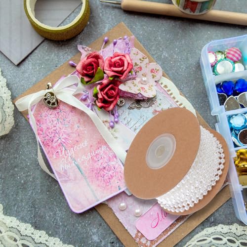 EXCEART Artificial Pearl Chain, Beaded Chain, Pearl Braid Chain, Obi-jime, 4mm Pearls, White Pearls, Craft Decoration, Pearl Garland, 10m, DIY, Handma