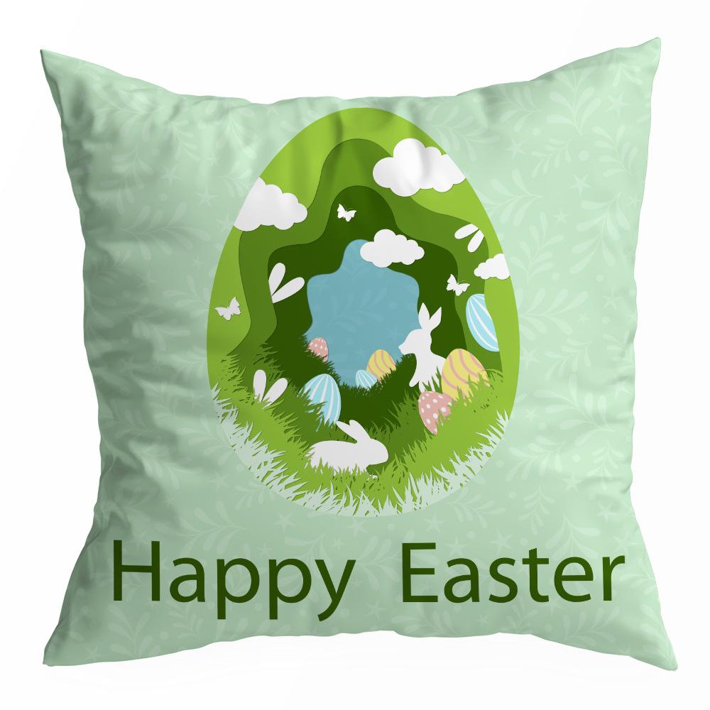 Easter Spring Peach Leather Velvet Printed Pillow Cover Festive Cartoon Rabbit Car Sofa Living Room Pillow Cover