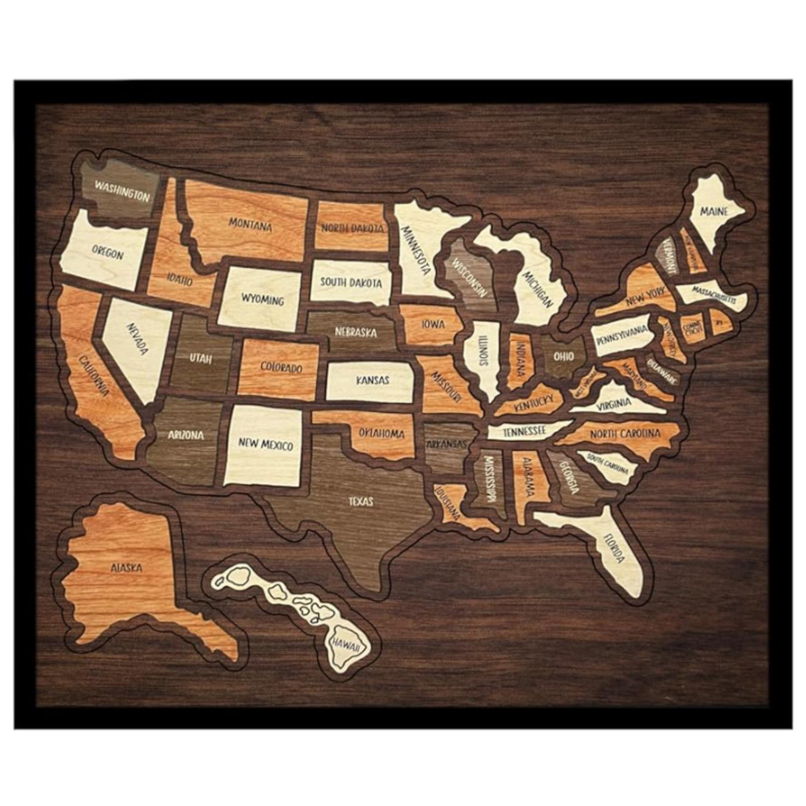 Map Puzzle, Wooden USA Travel Map Puzzle, Record Your Journey, Beautiful Memories, Home Décor, Unique Gift.